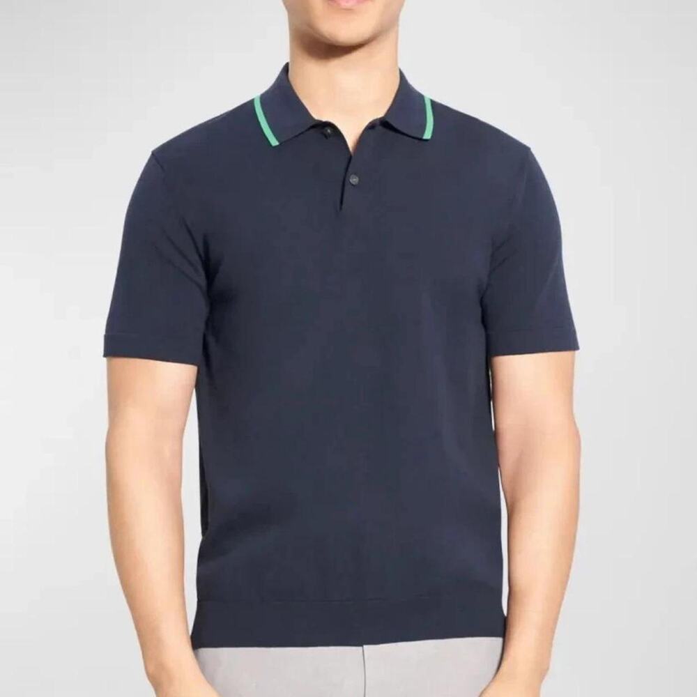 Theory gorris tipped collar fine Bilen Mens M Baltic/Jade Green shirt